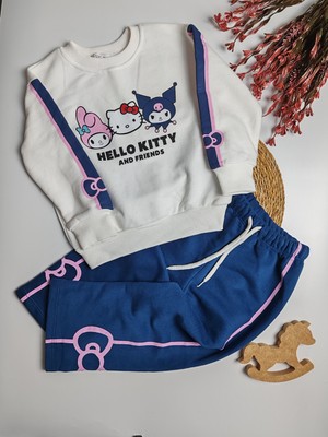 Moda Rüyası Hello Kitty Beyaz Lacivert Kız Çocuk Alt Üst Takım – 2-8 Yaş