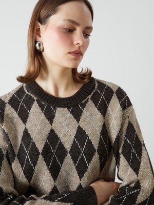 Lc Waikiki Yeni Sezon Bisiklet Yaka Baklava Desenli Kadın Triko Kazak