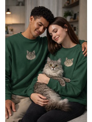 Muhtar Store Maine Coon Kedi Desenli Çift Sweatshirt – Unisex Sevgili Kombini