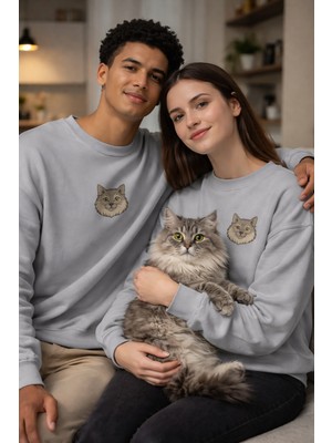 Muhtar Store Maine Coon Kedi Desenli Çift Sweatshirt – Unisex Sevgili Kombini