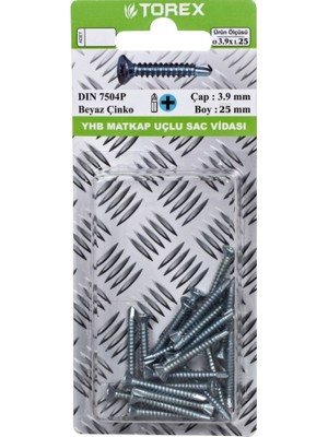 Torex Yhb Matkap Uçlu Sac Vidası 3.9X25 mm DIN7504P, 1p=20 Adet