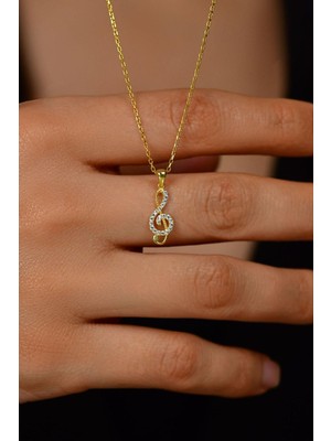 PremiumPort Zirkon Taşlı Gold Sol Anahtarı Minimal Gümüş Kolye, Şık ve Zarif Tasarım