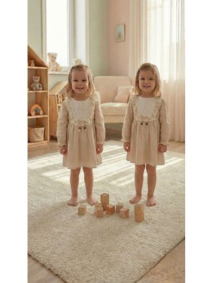 Lumia Baby Krem Keten Astarlı Bebek  Elbise