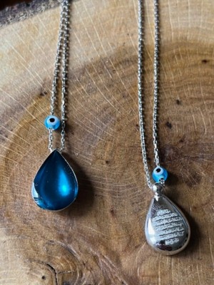 PremiumPort 925 Ayar Gümüş Nazar Dualı Mineli Su Damlası Kolye, Şıklık ve Enerji Dolu