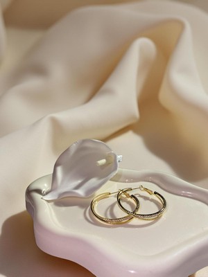 Ezgiarslanatalierçelik Çift Halka Taşlı Küpe [ Orta Boy]