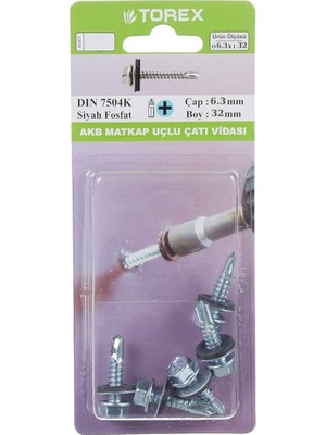 Torex Matkap Uçlu Çatı Vidası 6.3X32 mm DIN7504K Akb, 1p=2 Adet