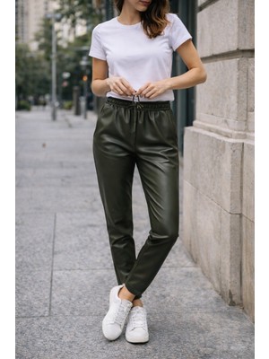 Rosidam Manşet Paça Detaylı Suni Deri Pantolon