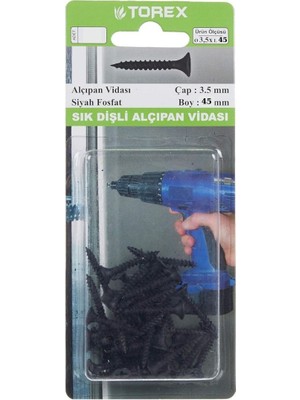 Torex Sık Dişli Alçıpan Vidası 3.5X45 Mm, Siyah Fosfat, 1p=16 Adet