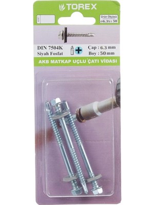 Torex Matkap Uçlu Çatı Vidası 6.3X50 mm DIN7504K Akb, 1p=2 Adet