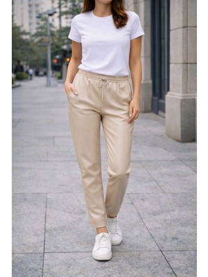 Rosidam Manşet Paça Detaylı Suni Deri Pantolon