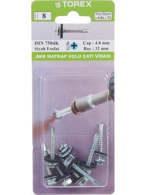 Torex Matkap Uçlu Çatı Vidası 4.8X32 mm DIN7504K Akb, 1p=5 Adet