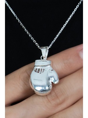 PremiumPort Büyük Boy Erkek Boks Eldiveni ve 55CM Zincirli Gümüş Kolye Seti