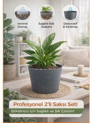 2'li Saksı Seti | 15 Pot Yarı Şeffaf Üretim Saksısı + 1.8 L Gri Dekoratif Kırılmaz Dış Saksı