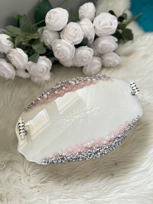 Epoksi Tepsi Pembe Taşlı Nişan Tepsisi