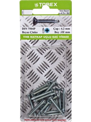 Torex Yhb Matkap Uçlu Sac Vidası 4.2X22 mm DIN7504P, 1p=19 Adet