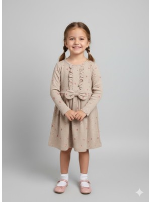 Fiyonklu Fırfırlı Tatlı Kız Çocuk Elbisesi