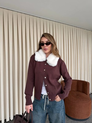 Laluvia Bordo Yakası Kürklü Hırka - 261002