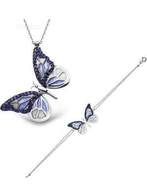 PremiumPort 925 Ayar Gümüş Zirkon Taşlı Mineli Kelebek Takım, Şıklık ve Zarafet Için