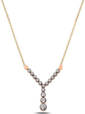 PremiumPort Kadın Rose Gümüş Elmas Model Kolye, Şık ve Zarif Takı