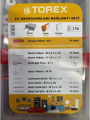 Torex Ev Aksesuarları Bağlantı Seti, 1P=136 Adet
