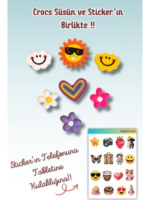 Birikiyedi 7'li Set Jibbitz Terlik Süsü Çiçek,kalp,bulut,güneş