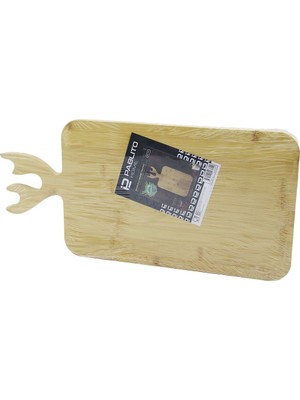 Go İthalat Dikdörtgen Ahşap Bambu Kesim Panosu - Kesme Tahtası Geyik Boynuz Figür Saplı 22X36CM (5473)