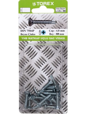 Torex Yhb Matkap Uçlu Sac Vidası 4.8X60 mm DIN7504P, 1p=6 Adet