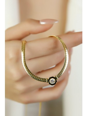 PremiumPort Kalın Italyan Balık Sırtı Yassı Zincir Gümüş Kolye Gold Renk