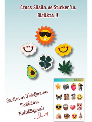 Birikiyedi 6 'lı Set Jibbitz Terlik Süsü Güneş,bulut,yonca