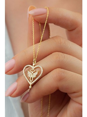 PremiumPort 925 Ayar Gold ve Gümüş Kelebekli Kalp Takı, Şık ve Zarif Tasarım