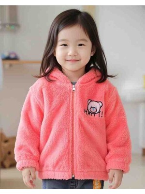 Kız Çocuk Peluş Polar Mont – Kapüşonlu, Fermuarlı, Yumuşak Dokulu