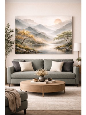Artease Dekoratif Soyut Dağ ve Nehir Manzarası Kanvas Tablo