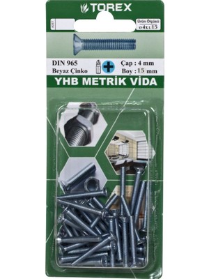 Torex Yhb Küt Uçlu Metrik Vida 4X15 mm DIN965, 1p=29 Adet