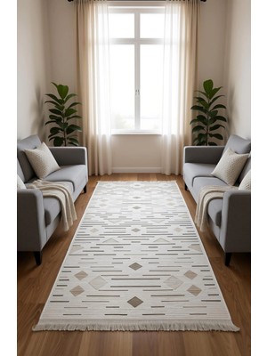 Bademli Halı Lüx Dokuma Taban Dekoratif Halı 8010 Krem