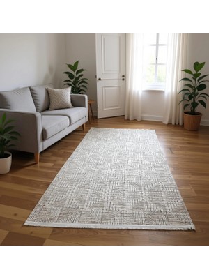 Bademli Halı Lüx Kaymaz Taban Dekoratif Halı 3064 Krem