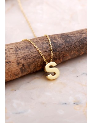 PremiumPort Şık S Harfi Altın Kaplama Gümüş Kolye, Zarif ve Modern Tasarım