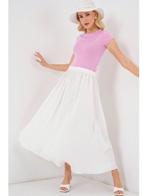 Queene Dreams Uzun Ayrobin Etek 8050 - Beyaz