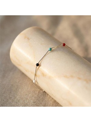 Renkli Boncuk Bileklik - Gümüş Rengi Kaplama, 17+3 cm