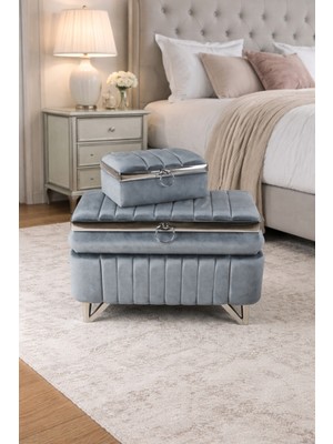 Çeyiz Sandığı Amortisörlü 2li Gri Cetvel Model