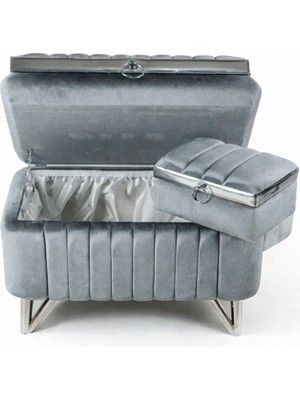 Çeyiz Sandığı Amortisörlü 2li Gri Cetvel Model