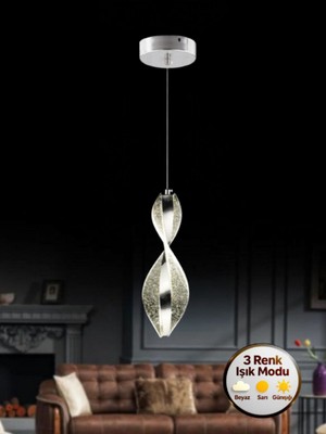 Litra Lighting Nuvola Model Gümüş Şık 3 Renk Modu Sarkıt Ledli Avize Oturma Odası Mutfak Çocuk Odası LED Avize