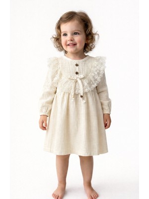 Müslin Robası Dantel Fırfırlı Kız Bebek Çocuk Elbise