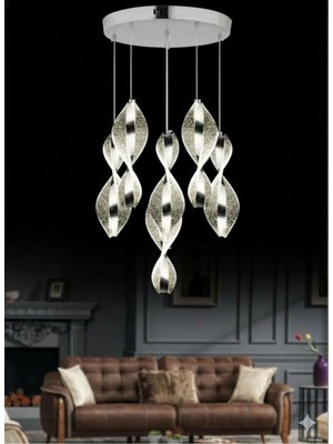 Litra Lighting Nuvola Model 6'lı Gümüş 3 Renk Modu Modern Ledli Salon Mutfak Oturma Yatak Odası LED Avize