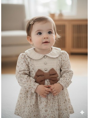 Çıtır Çiçek Desenli Fiyonklu Bebek Elbise