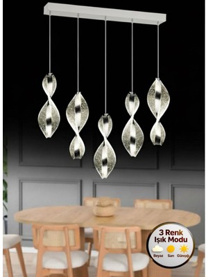 Litra Lighting Nuvola Model 5"li Gümüş 3 Renk Modu Yemek Masası Oturma Çocuk Yatak Odası Modern Ledli Avize
