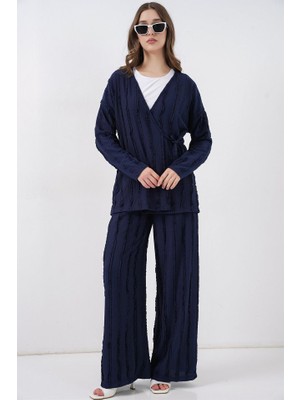 Queene Dreams Örme Kimono Pantolon Ikili Takım 30067 - Lacivert