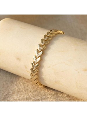 Ok Ucu Zirkon Taşlı Bileklik - 14K Altın Rengi Kaplama,  17+2cm