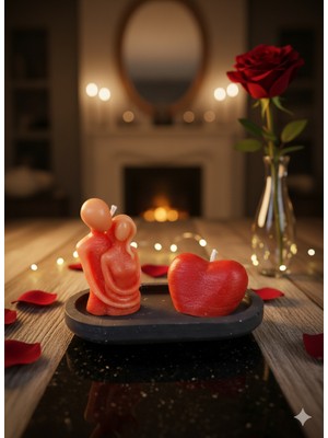 Sarılan Sevgili Mum - Taş Sunumluk Sevgililer Günü