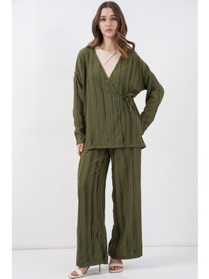 Queene Dreams Örme Kimono Pantolon Ikili Takım 30067 - Haki