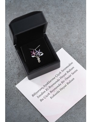 PremiumPort Işıklı 925 Ayar Gümüş Çiçek Buketi Kolye, Zarif ve Şık Tasarım